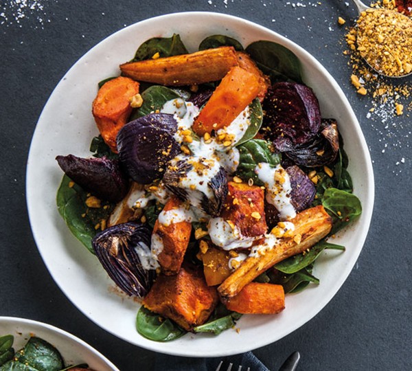 roasted vegetable platter with dukkah