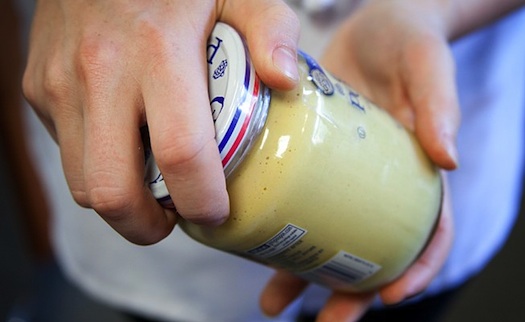 Opening a mustard jar
