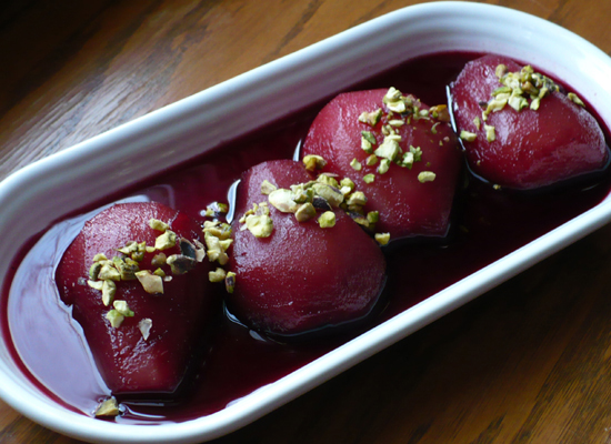 Wine-poached pears