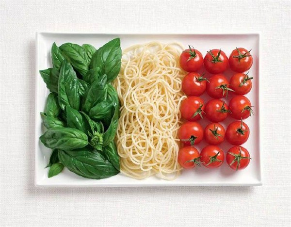 Italian flag made with food