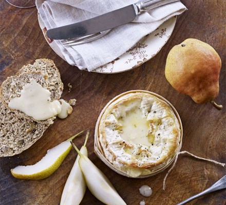 Baked cheese with quick walnut bread
