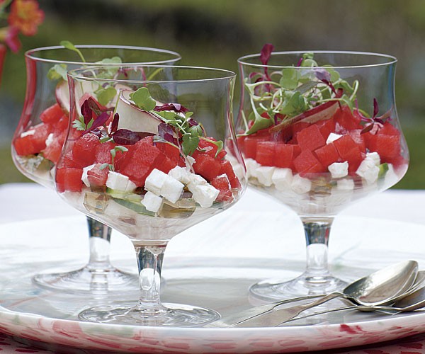 Watermelon, cucumber, and feta verrine