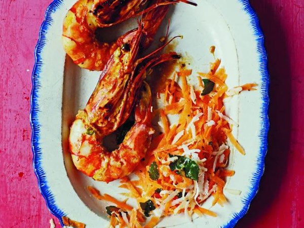 grilled saffron prawns