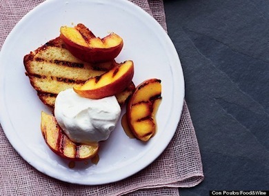 Grilled lemon pound cake with peaches