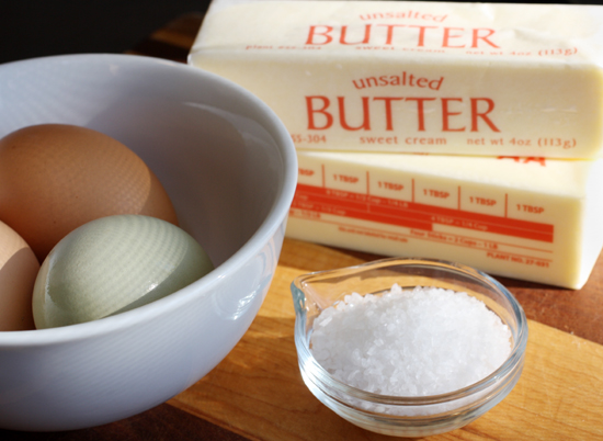 butter, salt, eggs