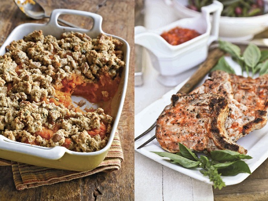 Sweet potato gratin and pork chops
