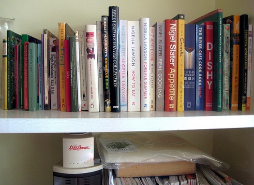 Cookbooks on shelf