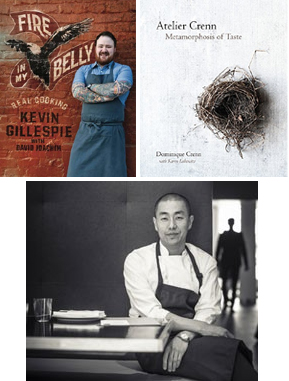 collage of cookbooks and chefs